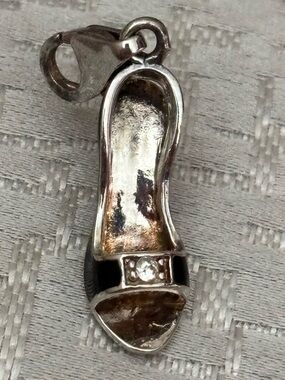 Thomas Sabo Silver High Heel Shoe Charm with Black Accent and Clear Stone 925